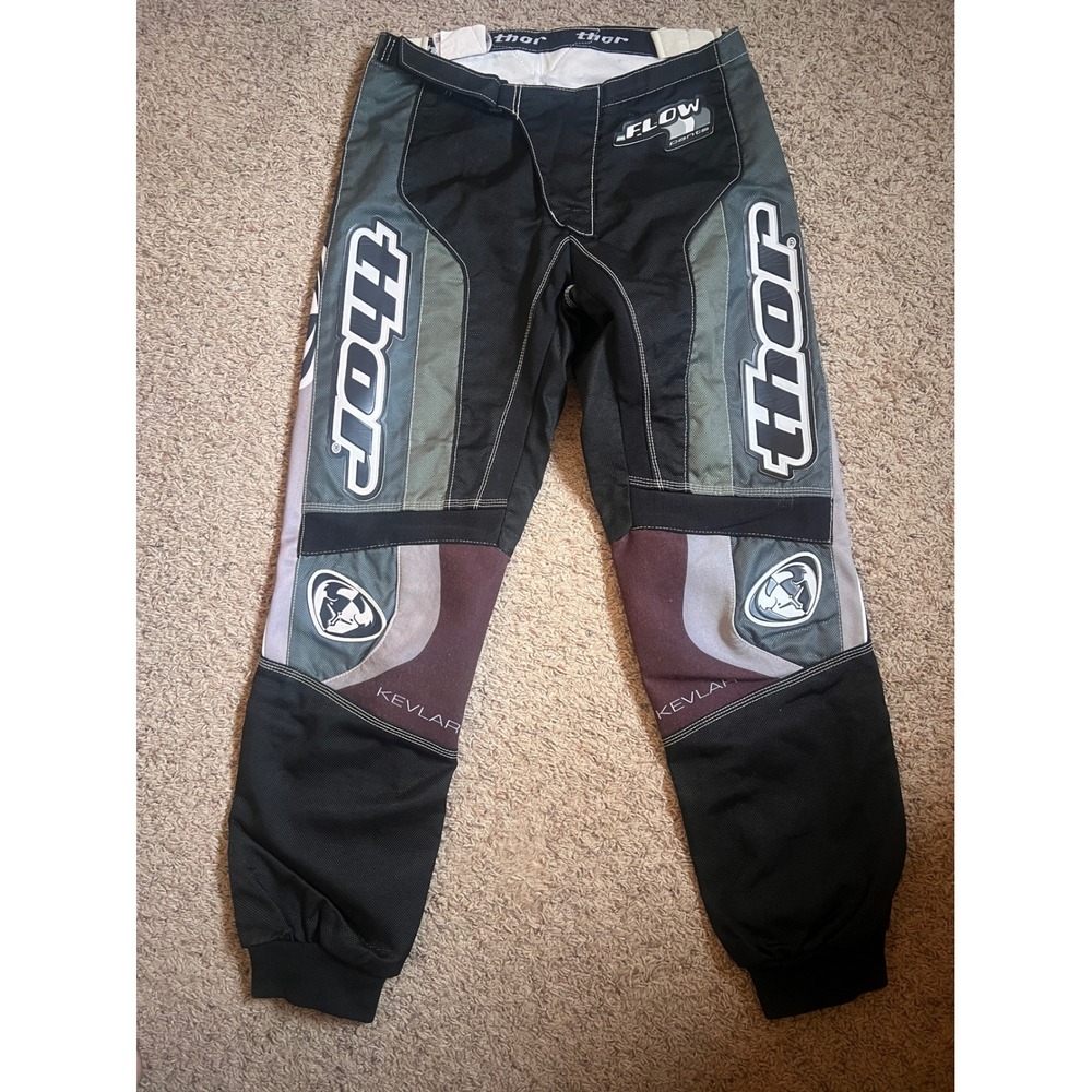Thor Flow Motocross Pants Mens 32 Black Grey Kevlar Dirt Bike Racing Gear 1020